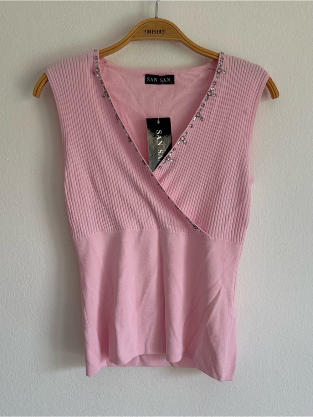 Vintage Y2K San San Tank Top Beaded Pink V Neck Fairy Preppy Light Euro Summer